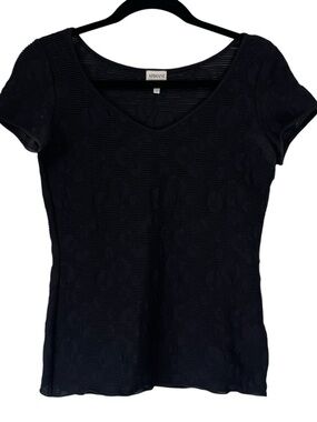 Armani Collezioni Black Textured Mesh Top Italy Stretch Tee Size 4 Minimal